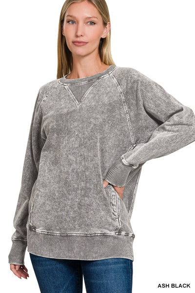 Ash Black Acid Wash Pocket Pullover