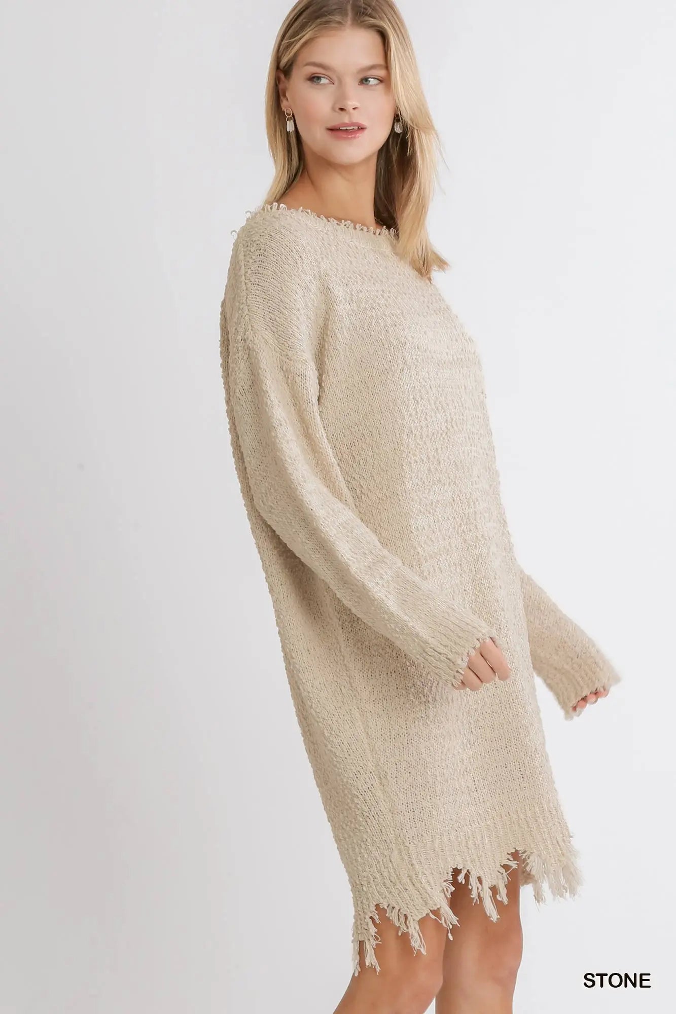 Distressed Boatneck Sweater Dress