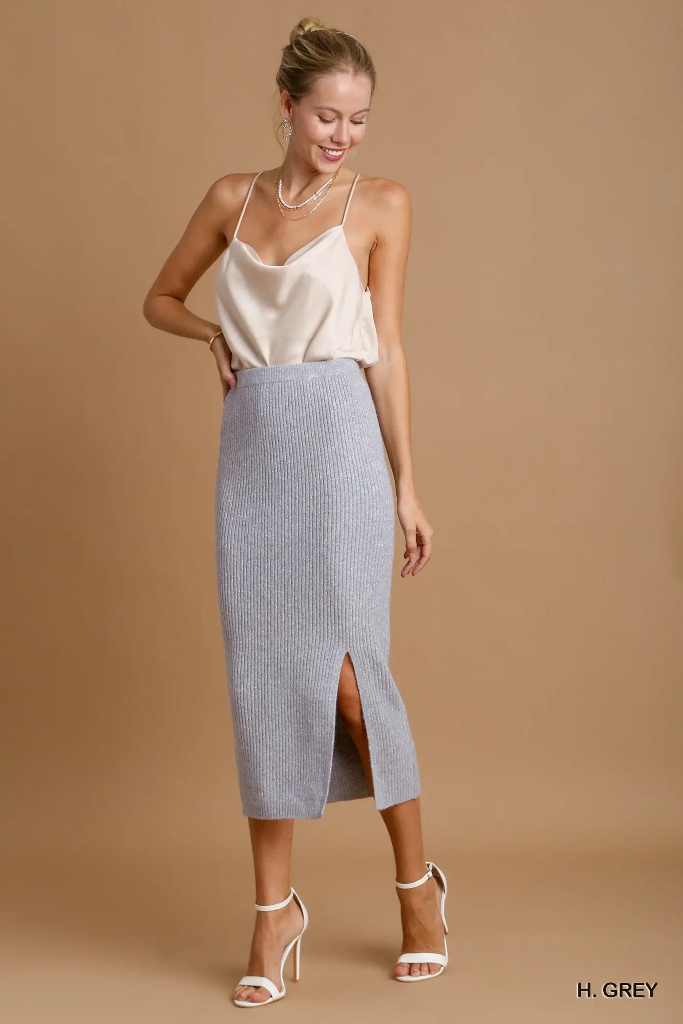 Grey Sweater Midi Skirt