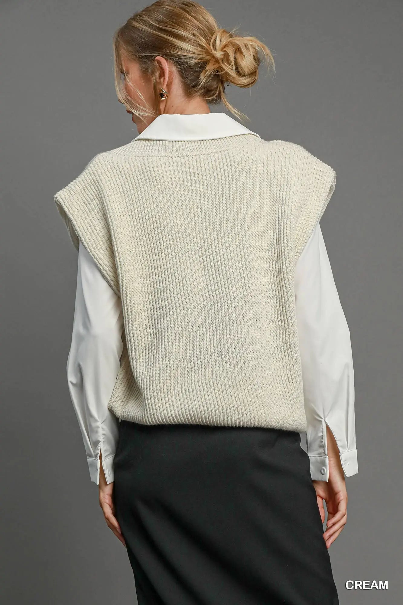 Cream Oversized V Neck Vest