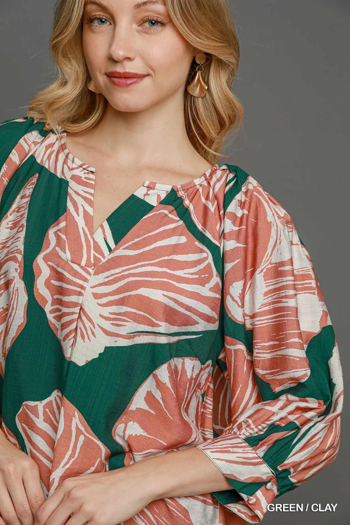 Green Floral Print Top