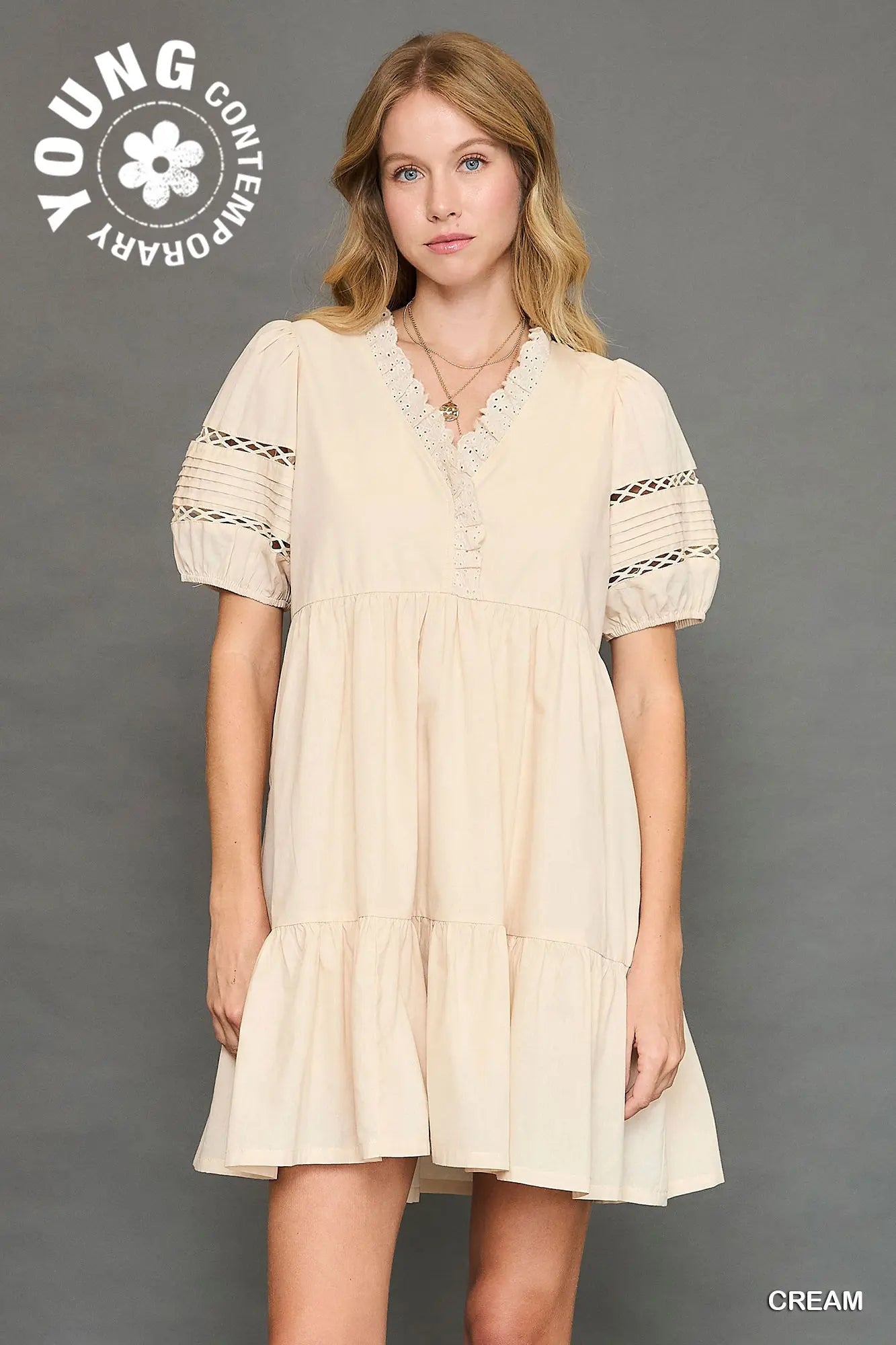 Cream Lace Trim Dress
