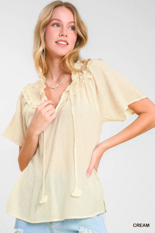 Cream Dot Embroidered Blouse
