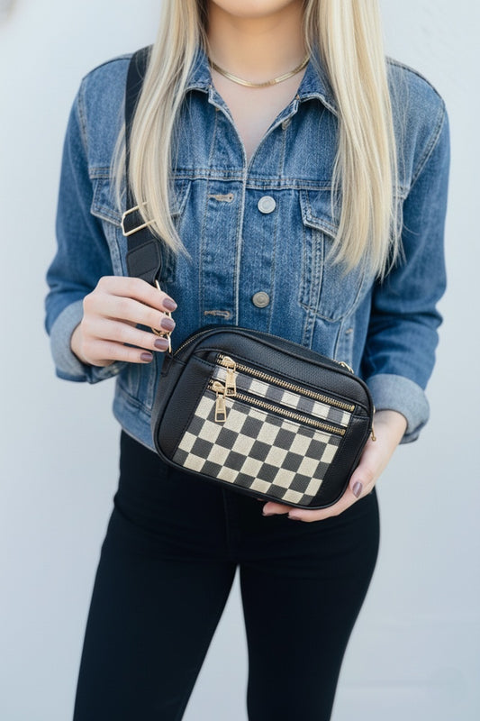 Black Checkered Crossbody
