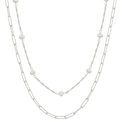 Silver Link Pearl Necklace