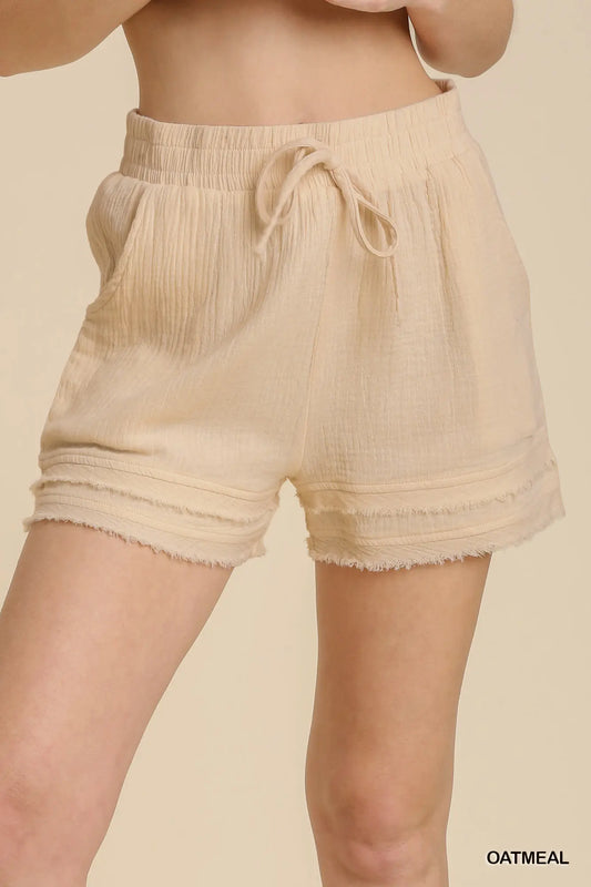 Frayed Hem Gauze Shorts