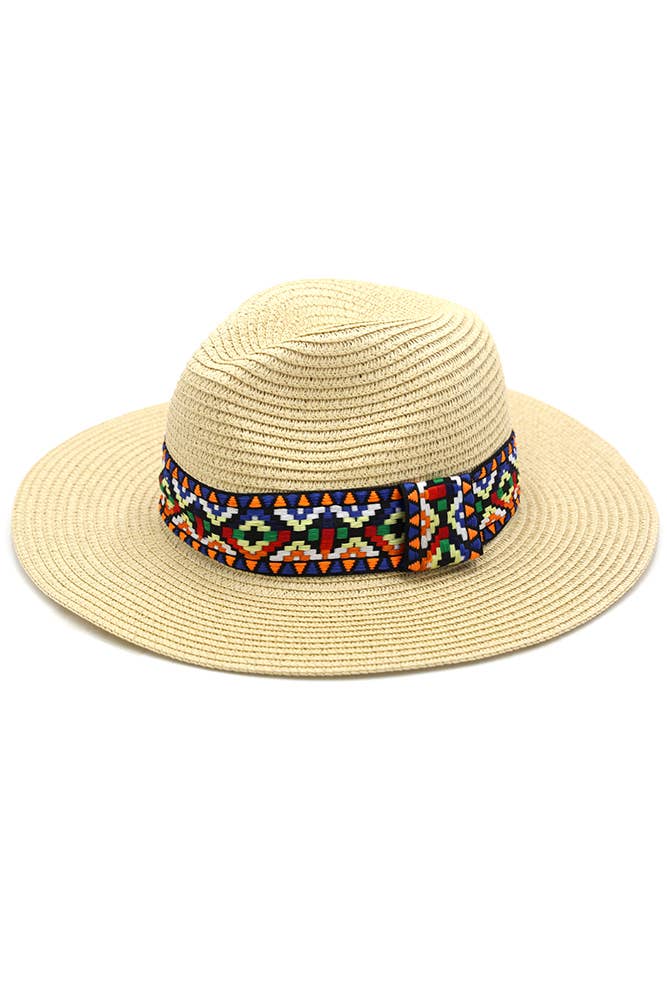 AZTEC Band Panama Hat: Beige