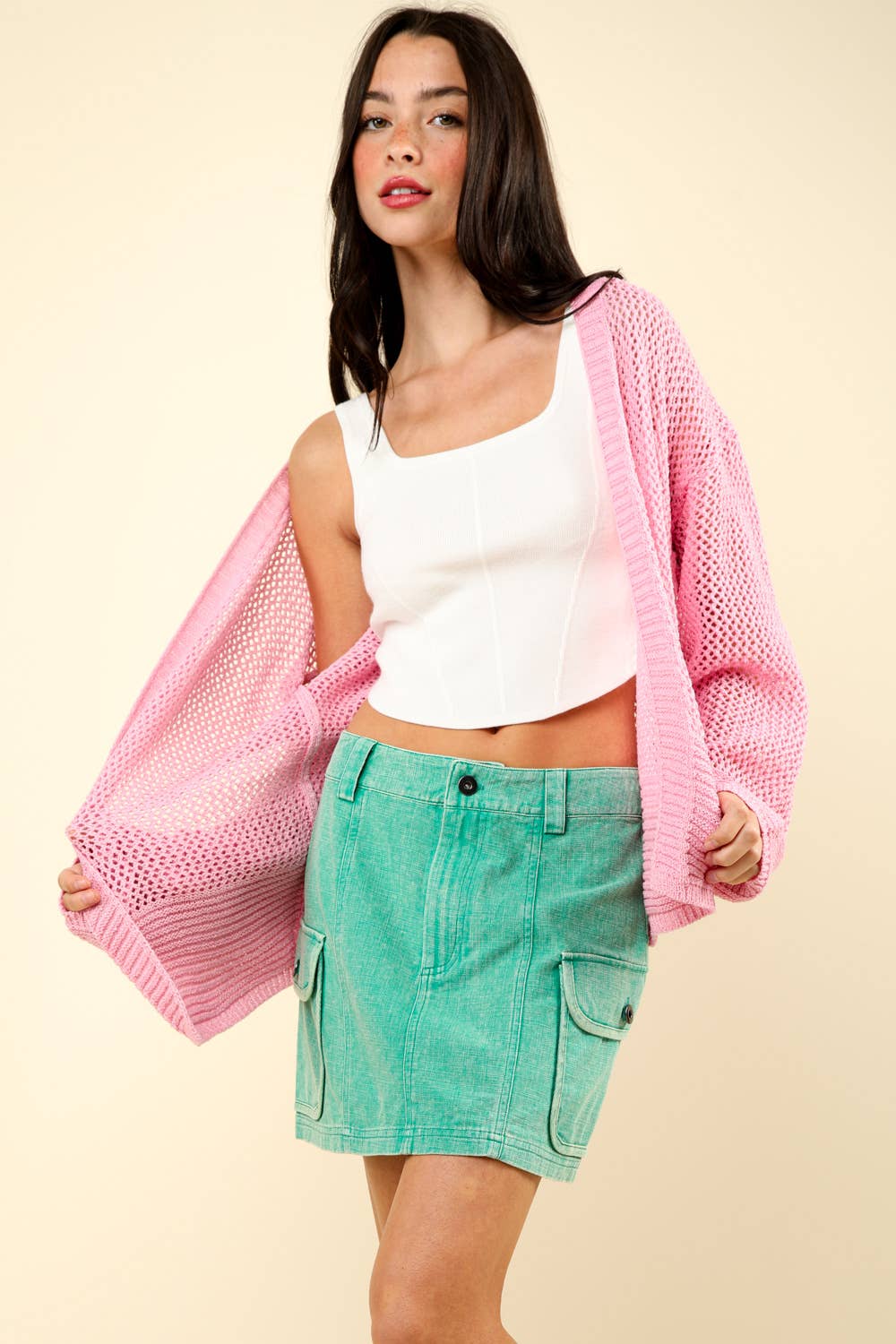 Solid Washed Cotton Cargo Y2K Mini Skirt