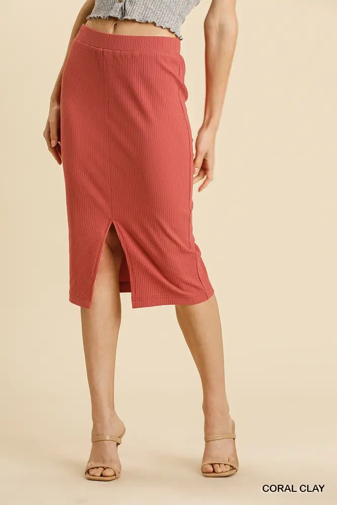 Coral Clay Midi Skirt
