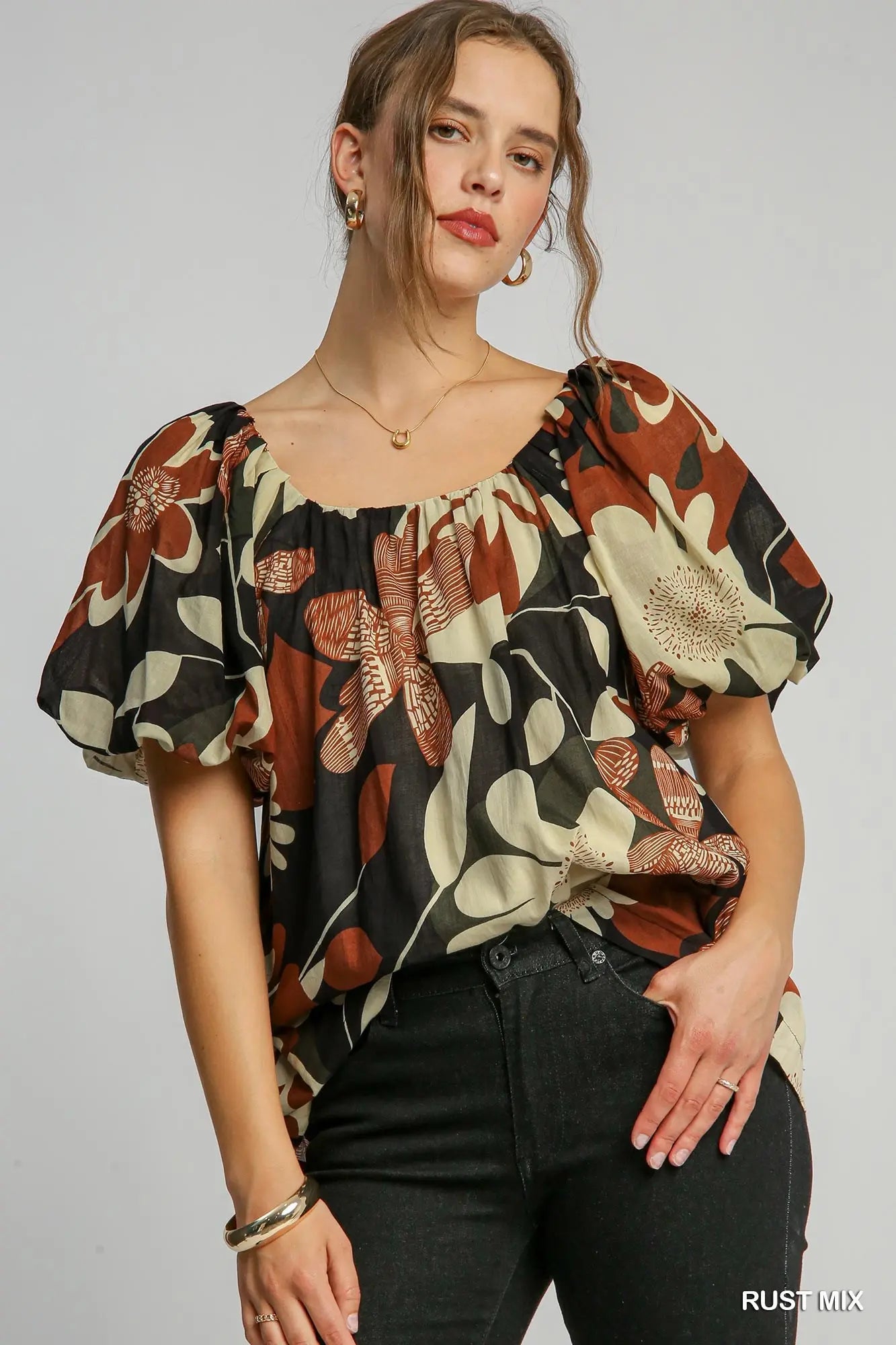 Rust Mix Floral Top