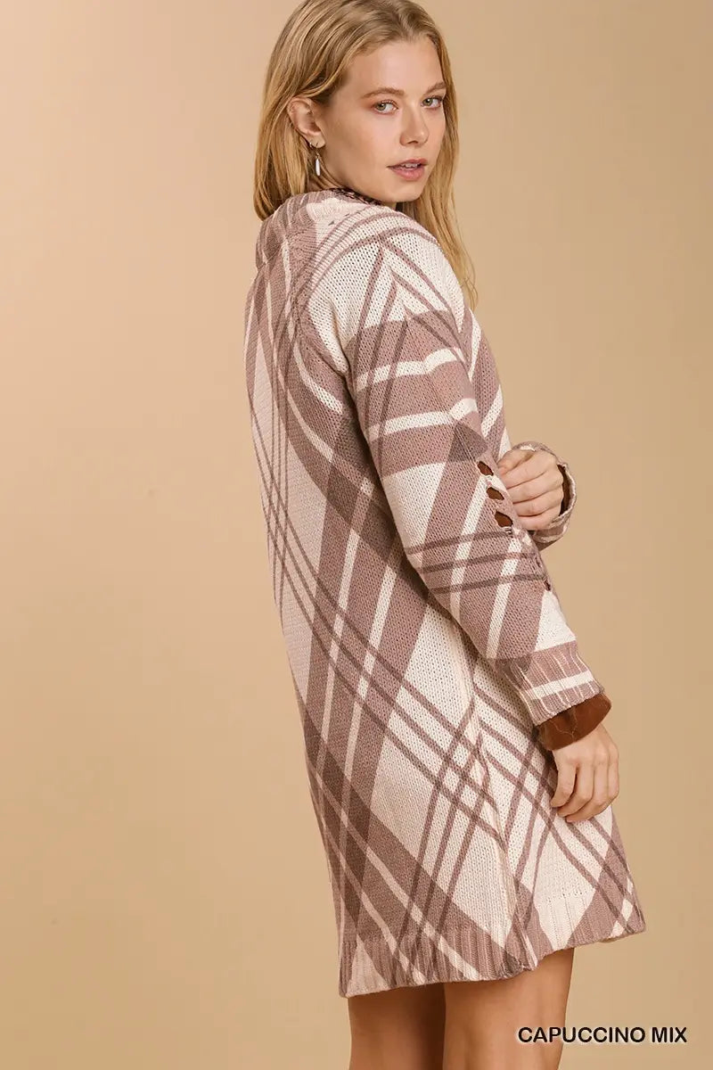 Plaid Print Distressed Sweater Dress