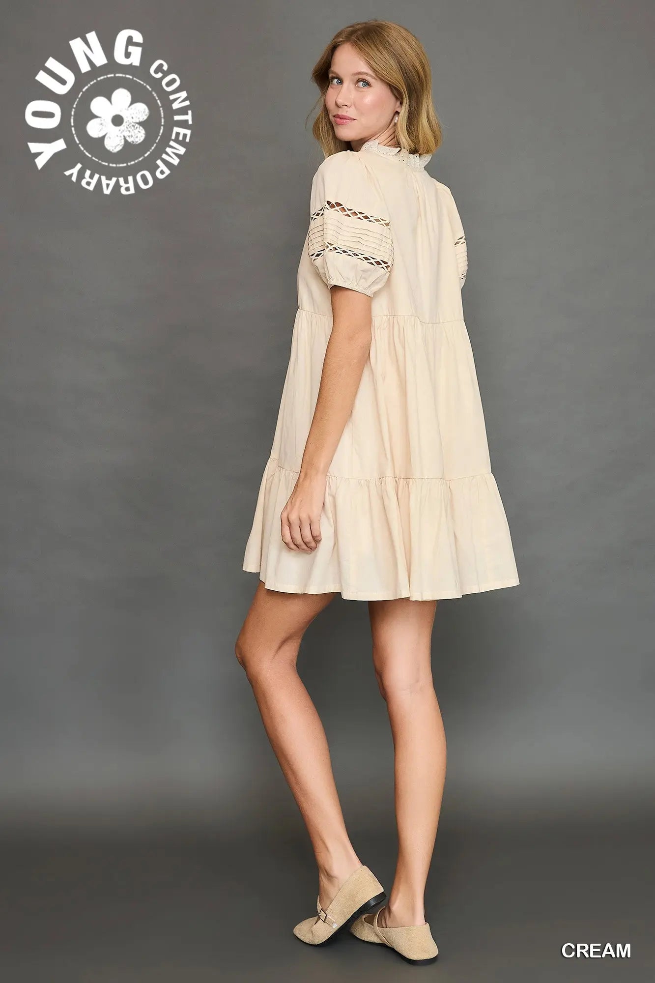 Cream Lace Trim Dress
