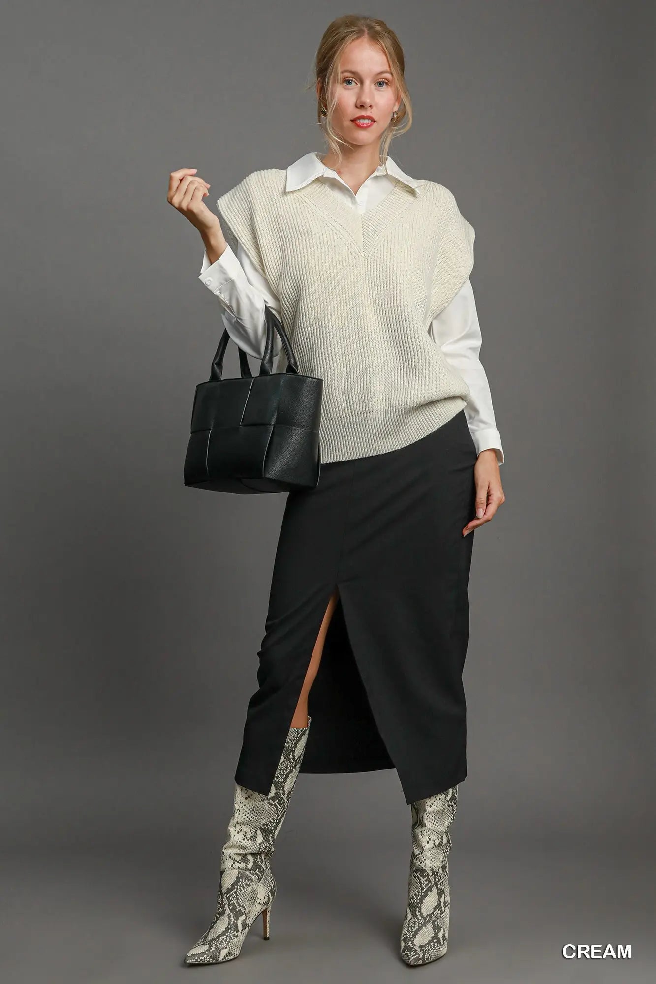 Cream Oversized V Neck Vest