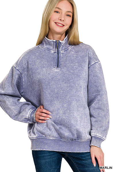 Blueberry Acid Wash Half Zip Pullover
