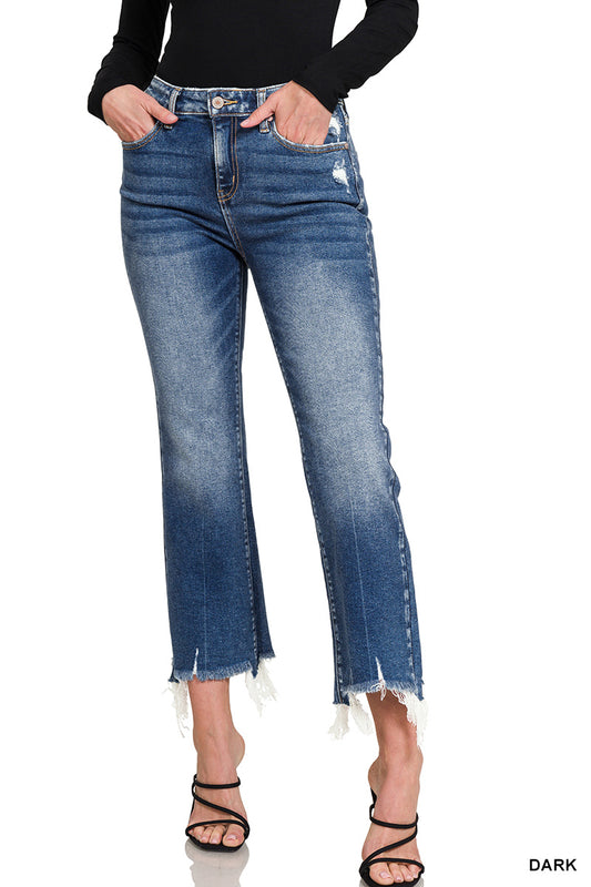Dark Wash Crop Flare Denim