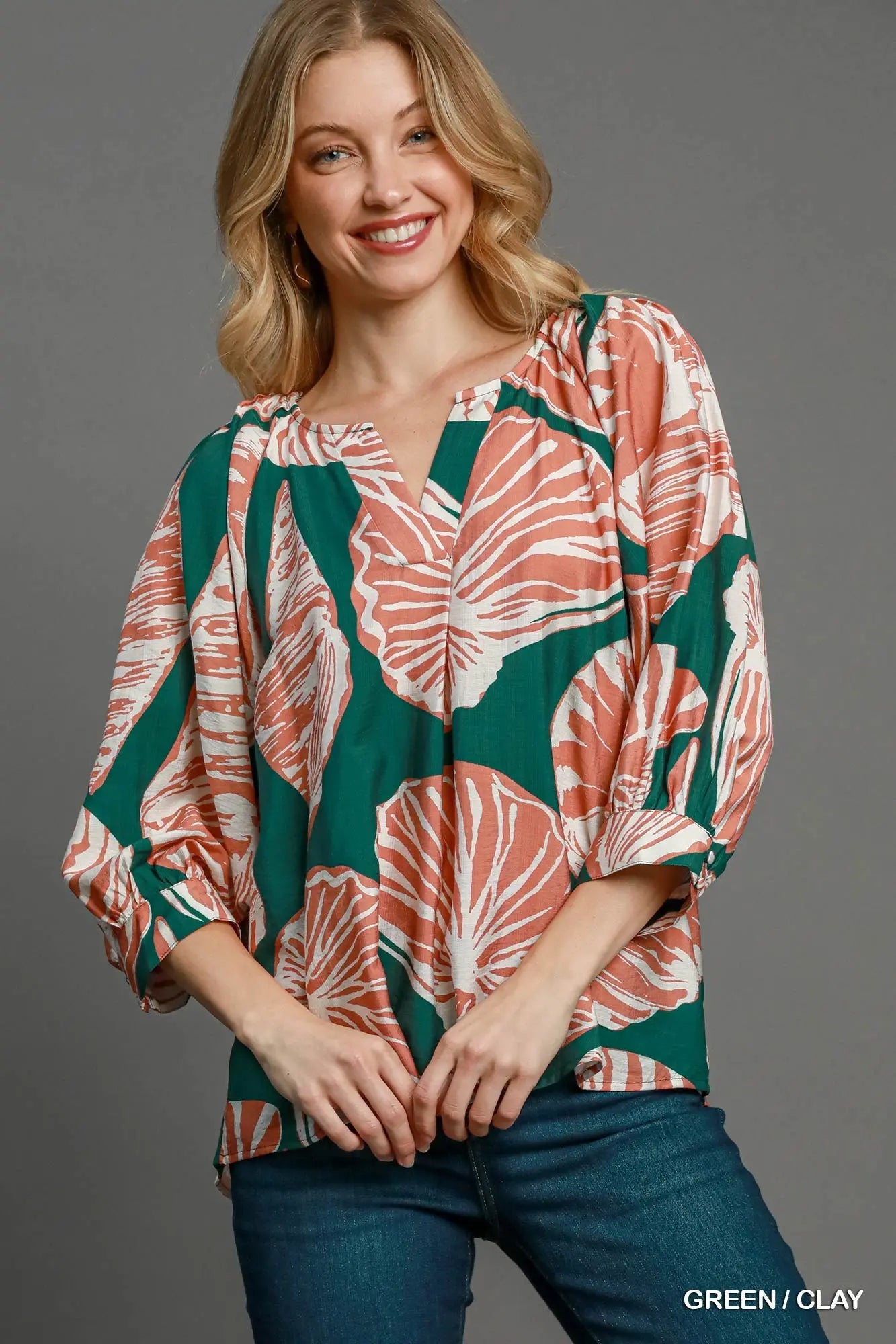 Green Floral Print Top