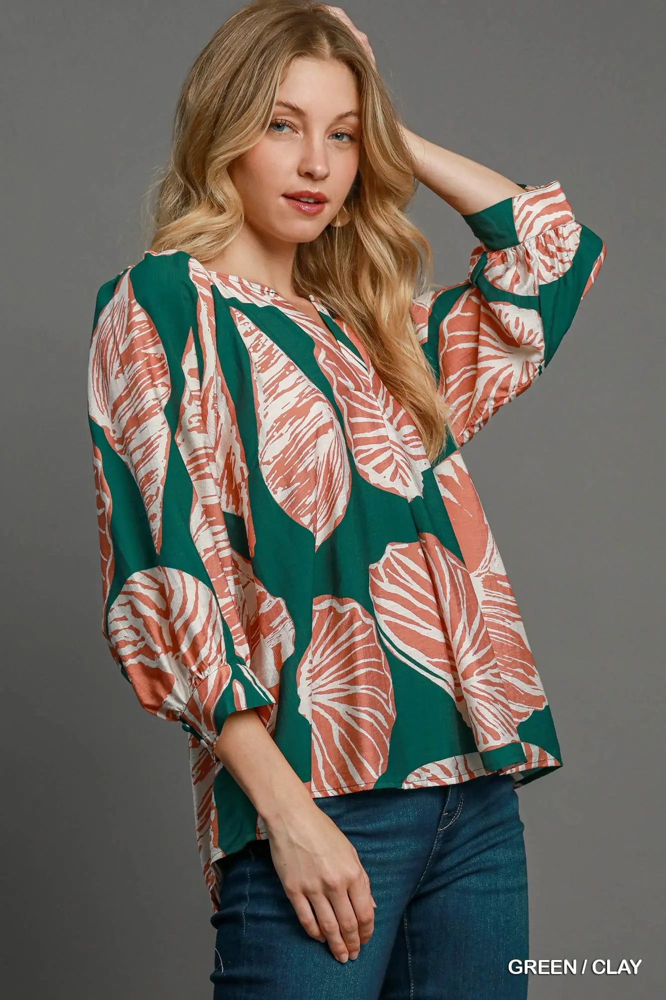 Green Floral Print Top