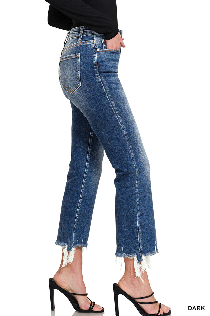 Dark Wash Crop Flare Denim