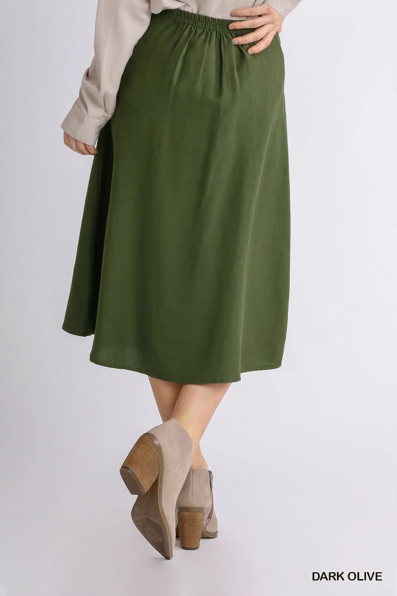 Olive Midi Button Wrap Skirt