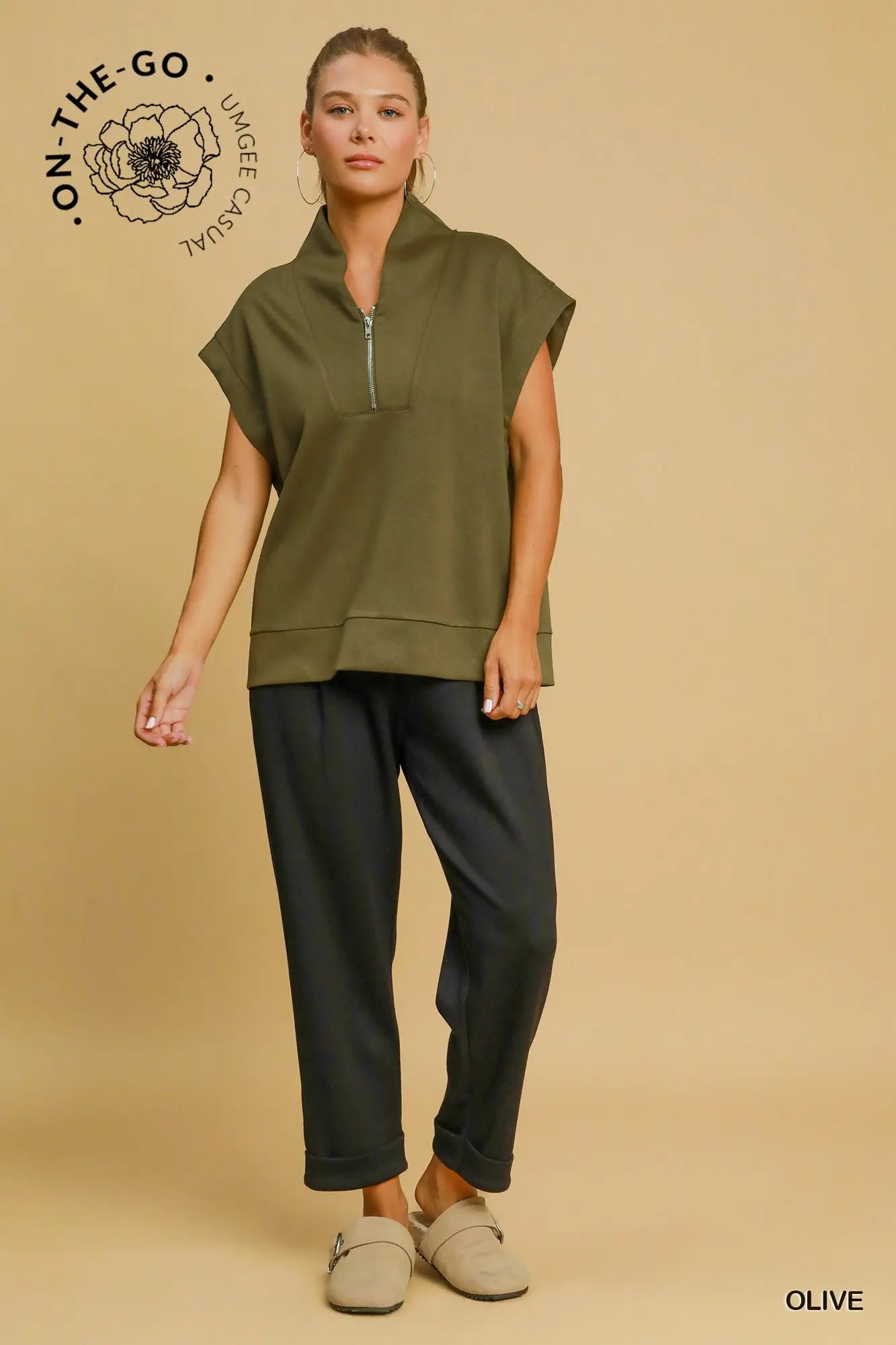 Olive Luxe Half Zip Top