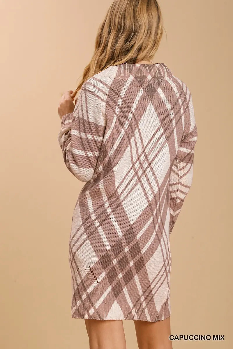 Plaid Print Distressed Sweater Dress