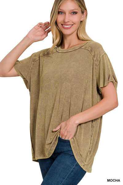 Light Olive Ribbed Short Sleeve Top