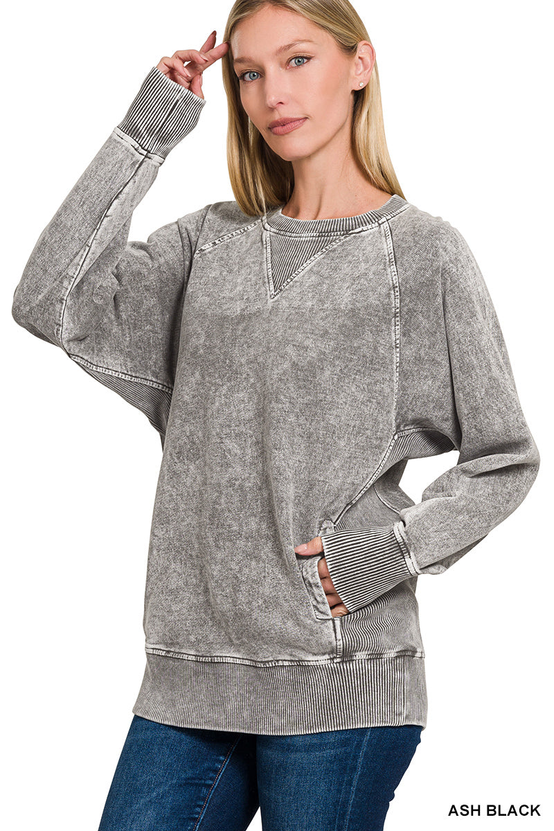 Ash Black Acid Wash Pocket Pullover