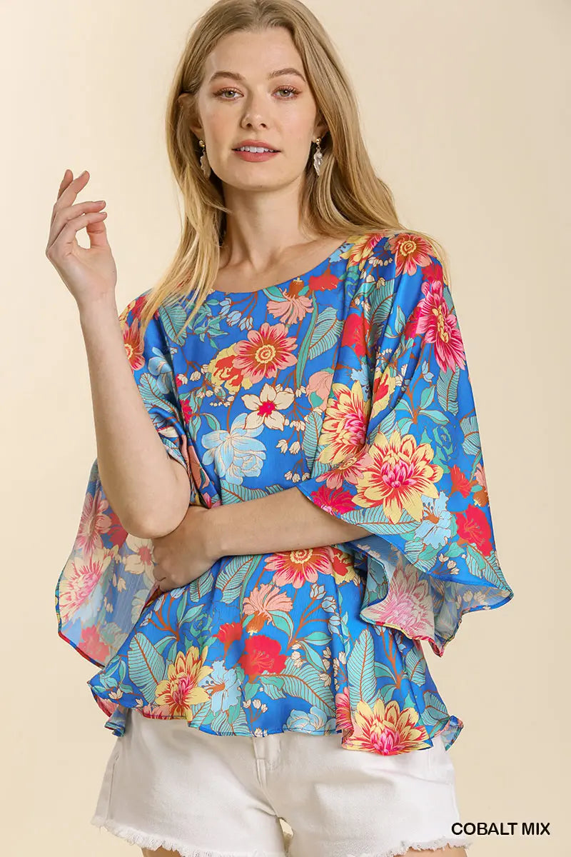 Cobalt Kimono Peplum Top