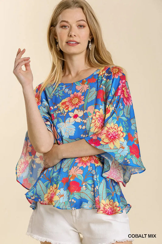 Cobalt Kimono Peplum Top
