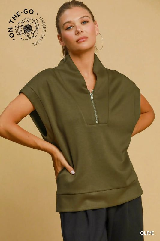 Olive Luxe Half Zip Top
