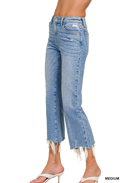 Medium Wash Crop Flare Denim