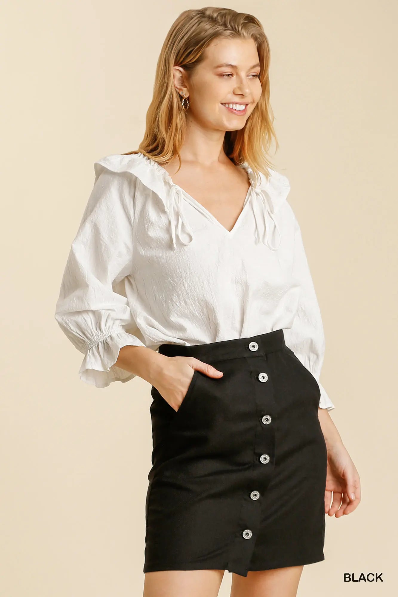 Black Linen Button Skirt