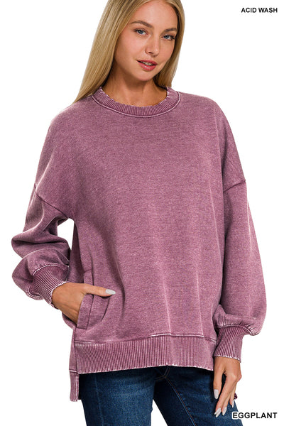 Eggplant Wash Hi-Low Pullover