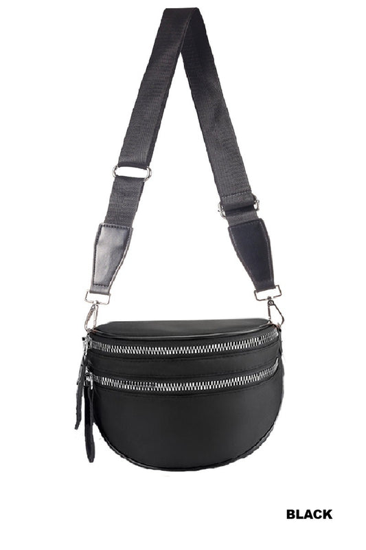 Black Double Zip Crescent Bum Bag