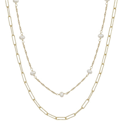 Gold Link Pearl Necklace