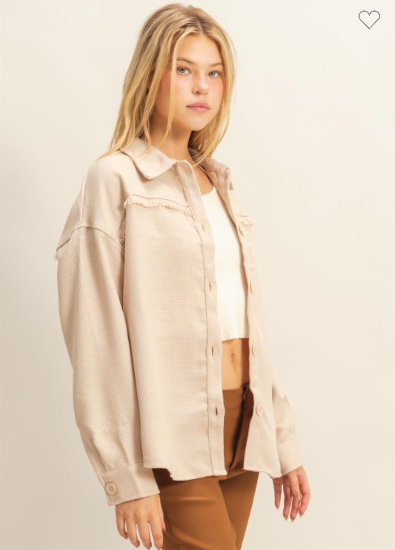 Beige Fray Shacket