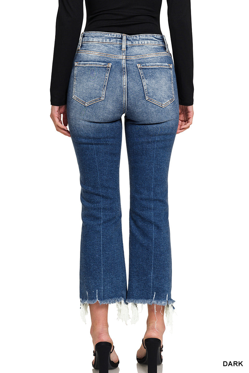 Dark Wash Crop Flare Denim