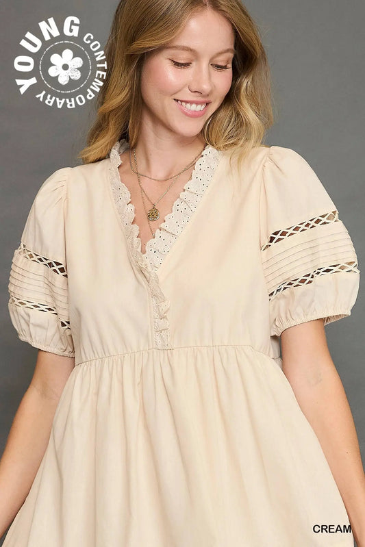 Cream Lace Trim Dress