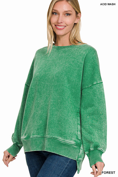Forest Acid Wash Hi-Low Pullover