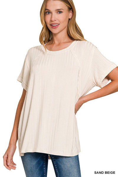 Sand Beige Ribbed Acid Wash Top