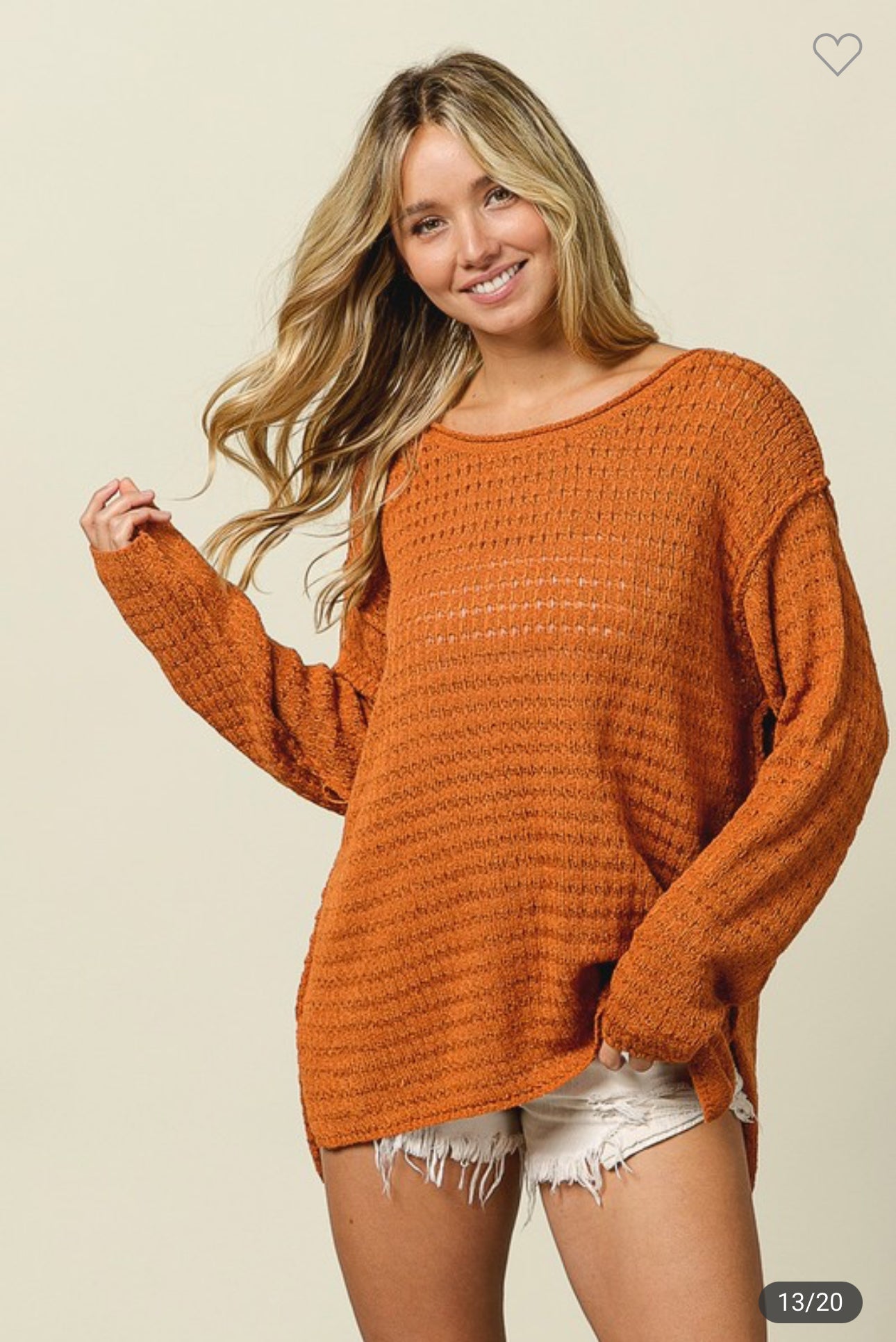 Rust Raw Edge Knit Top