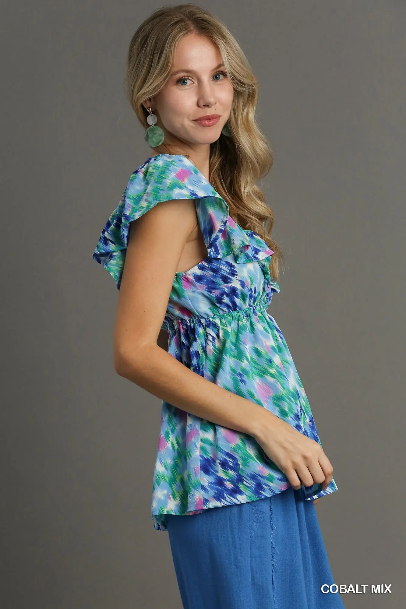 Cobalt Ruffle Flutter Top