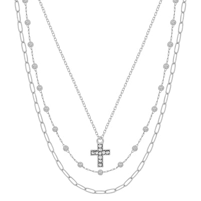Silver Triple Layer Cross Necklace