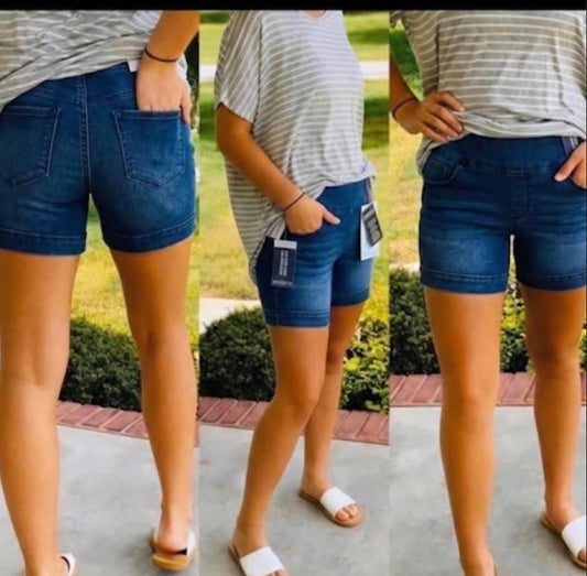 Pull On Dark Denim Shorts