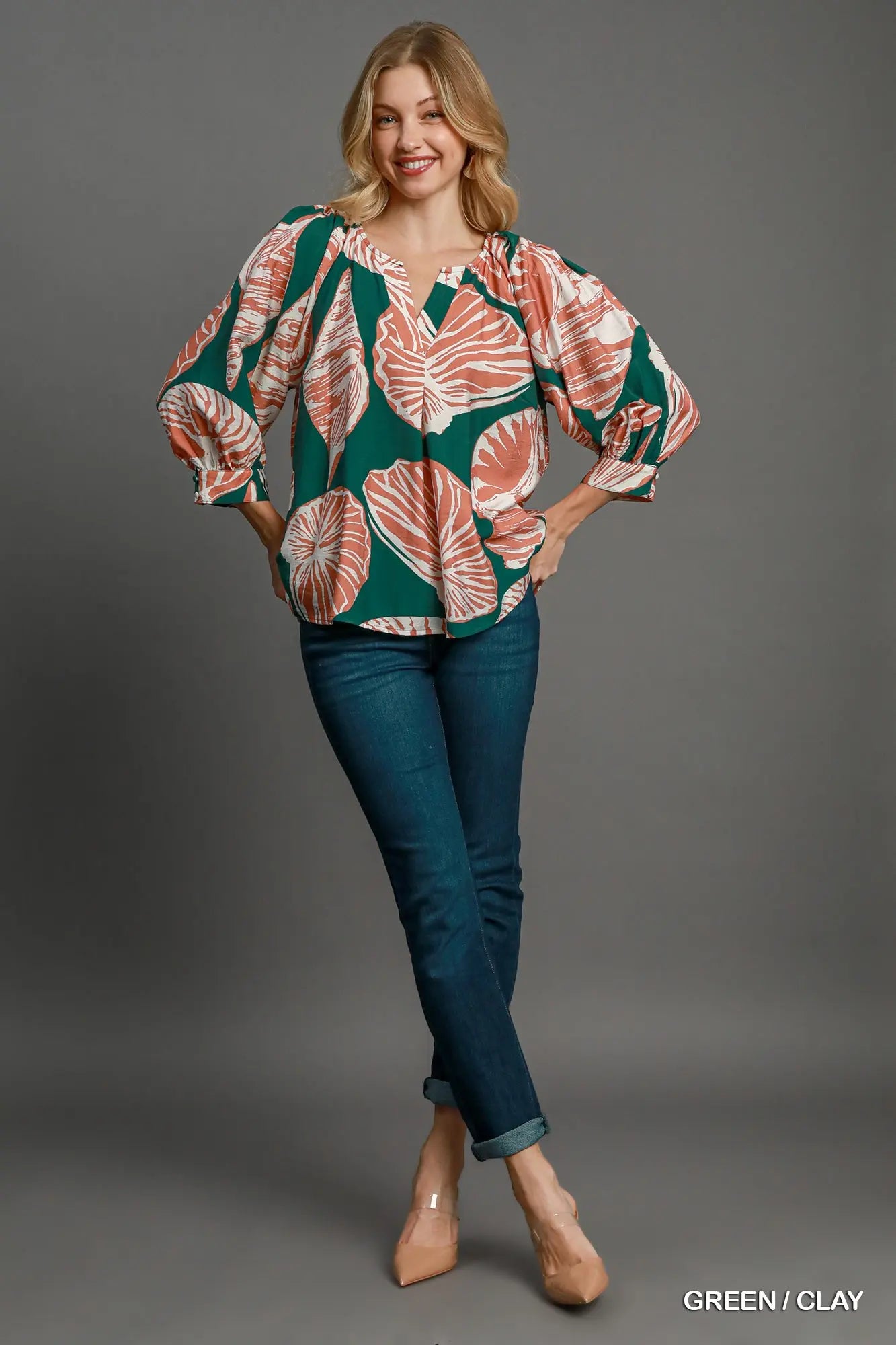 Green Floral Print Top