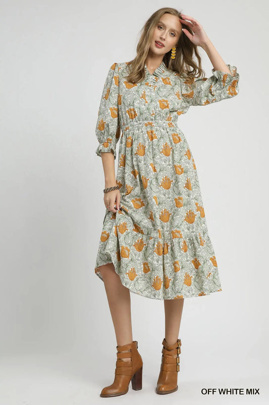 Abstract Print Midi Dress