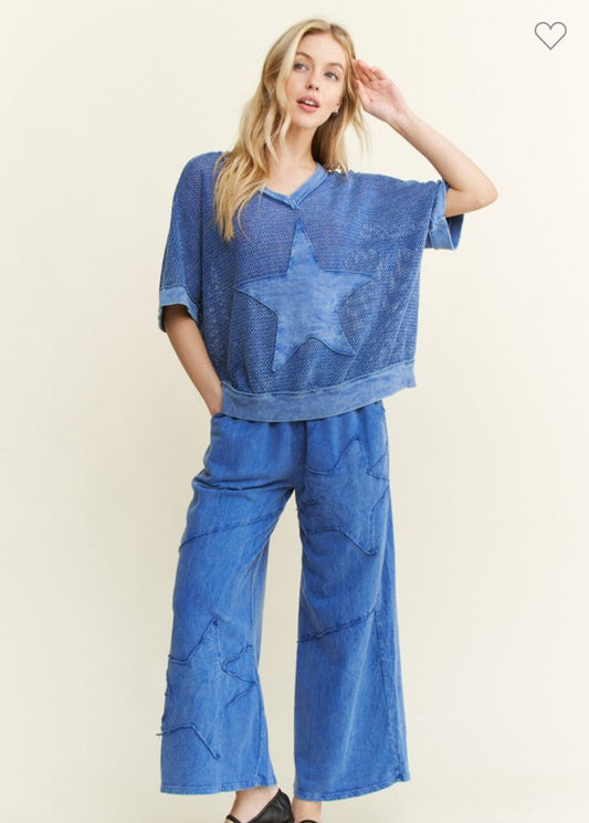 Blue Star Mesh Knit Top