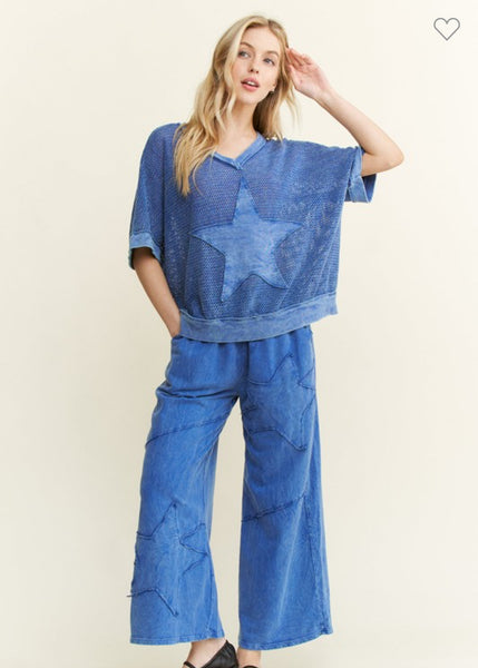 にゃんtheredthread s knit fit tops Blue Star Mesh Knit Top – Freedom Road Fashion