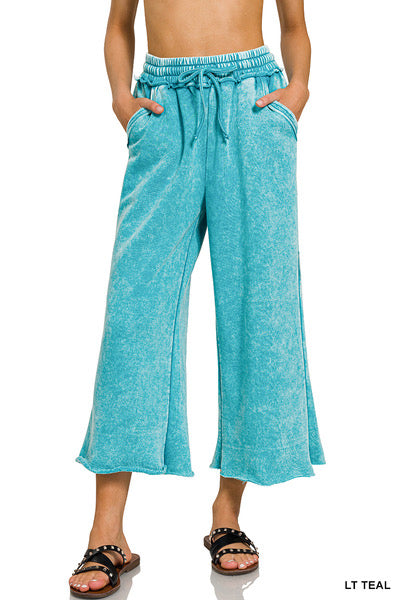 Teal Acid Wash Crop Pocket Sweatpants