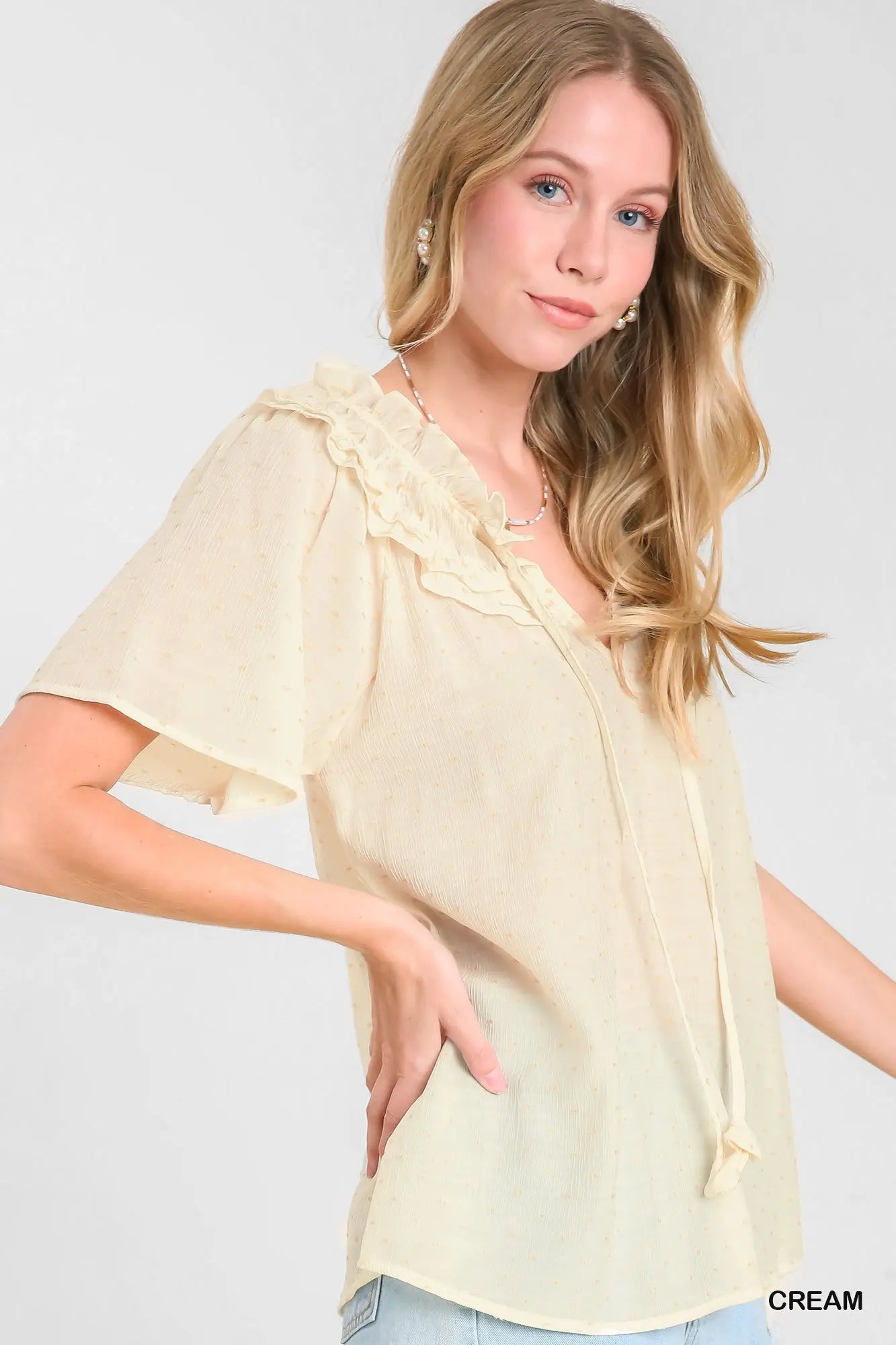 Cream Dot Embroidered Blouse